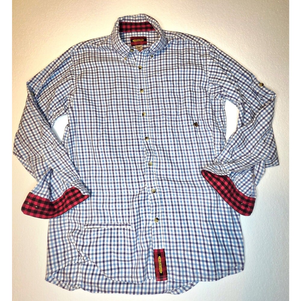 Mens BRÄEVAL Tiera Flannel Cotton Wool Shirt Vented Blue Plaid Button Medium